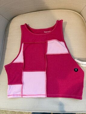 Social Tourist Pink Patchwork Crop Tank Top